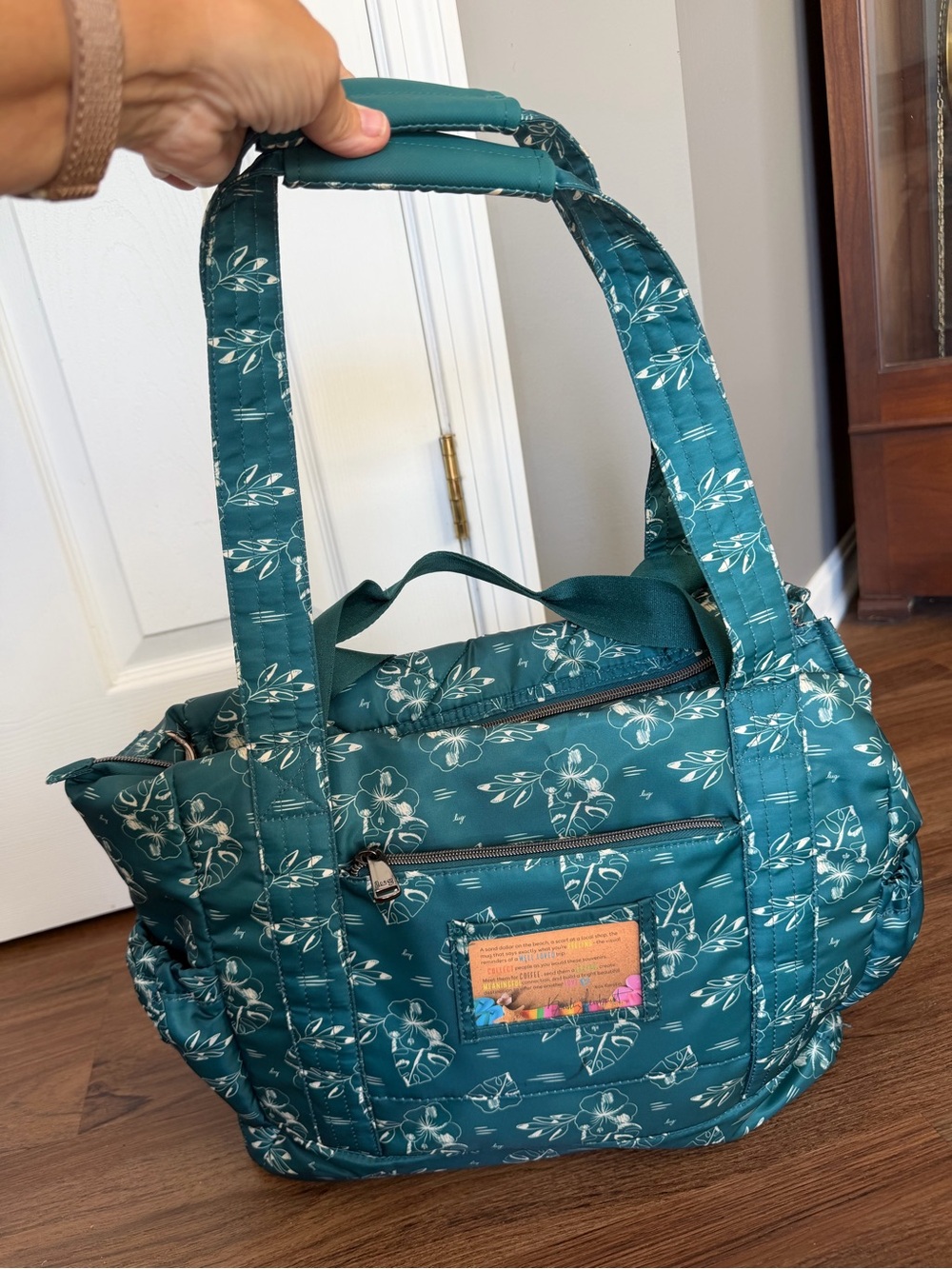 lug Teal Floral Quilted Tote Bag - Picture 2 of 15